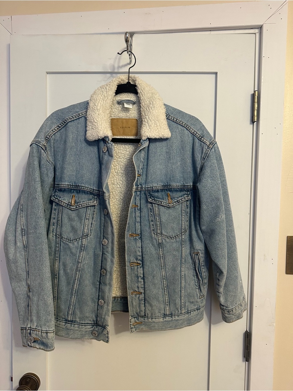 H&M Light Blue Denim Jacket with Cream Sherpa Collar